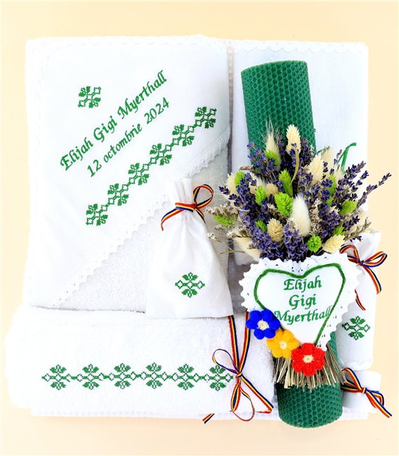 Trusou complet baiat traditional verde 15 piese tr44 - set biserica