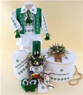 Trusou complet baiat traditional verde 15 piese tr44 