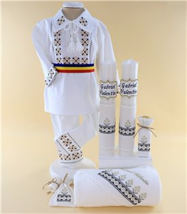 Set botez traditional Boroaia cu lumanare si costumas baieti 