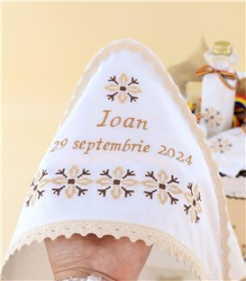 Set botez baiat traditional bej maro, elegant, broderie stelute - capison
