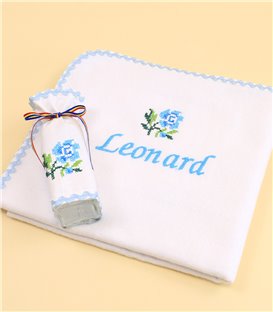 Panza de mir traditionala broderie trandafir bleu personalizata cu numele 