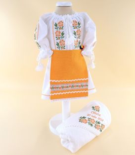 Trusou botez tradițional complet – fetiță, broderie trandafir