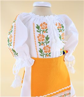 Trusou traditional complet fetite broderie trandafir portocaliu