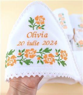 Trusou traditional complet fetite broderie trandafir portocaliu