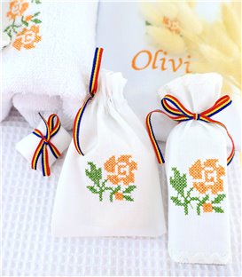 Trusou traditional complet fetite broderie trandafir portocaliu