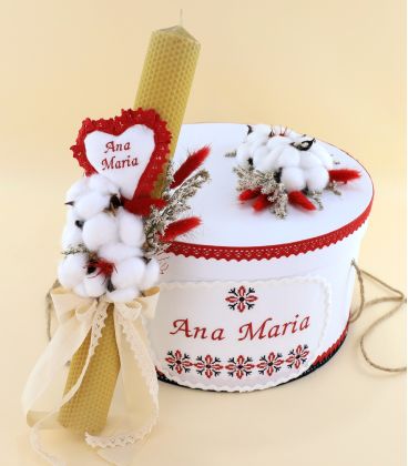 Trusou traditional stelute rosii cu negru - lumanare si cutie