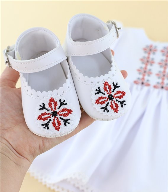 Pantofi decorati traditional model broderie stelute rosii