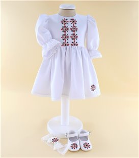 Rochita botez traditionala cu bentita si pantofi asortati