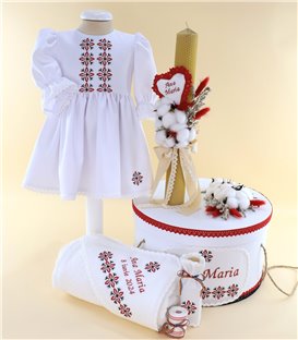 Trusou traditional complet fete broderie stelute rosii cu negru