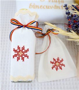 Set botez traditional - sticluta de mir si saculet brodate