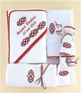 Trusou botez traditional personalizat model floare rosie - 2