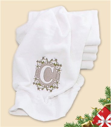 Prosop de baie alb  personalizat cu monograma C -0
