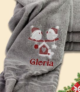 Prosop baie personalizat brodat motive de craciun culoare Gri