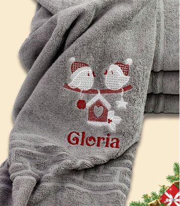 Prosop baie personalizat brodat motive de craciun culoare Gri