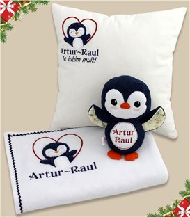 Set cadou personalizat 4 piese pentru baieti cu pinguin