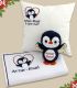Set personalizat 4 piese, pinguin, pernuta cu fata detasabila, paturica