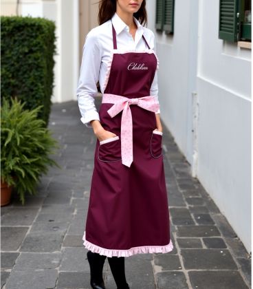 Sort bucatarie femei personalizat rosu cu doua buzunare si dantela