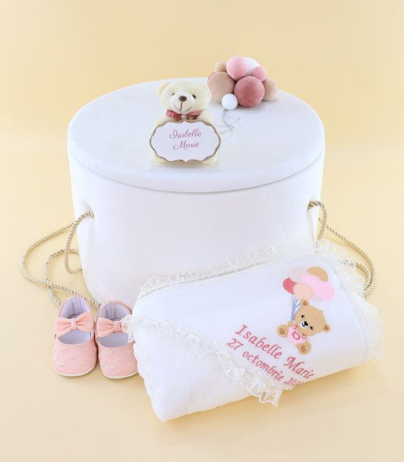 Trusou botez lux, fete personalizat set complet, ursulet, Isabelle