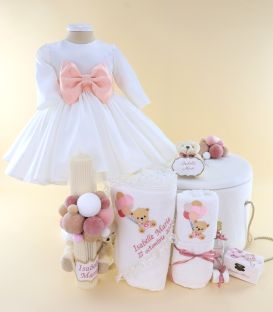 Trusou botez fetiță lux  – personalizat, set complet, temă ursuleț