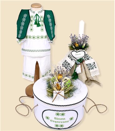 Trusou botez traditional, baiat, complet, stelute nuante verzi