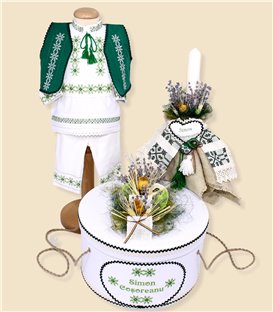 Trusou botez traditional, baiat, complet, stelute nuante verzi