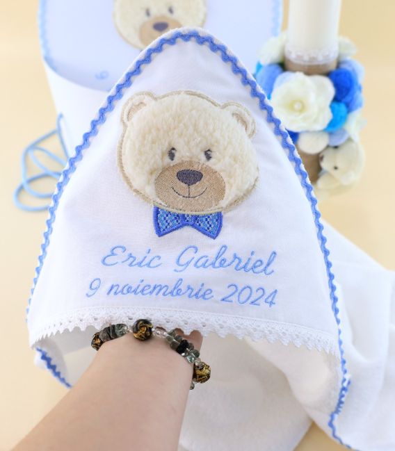 Trusou de Botez Complet pentru Baiat – Ursulet Pufos, Albastru, Iarna