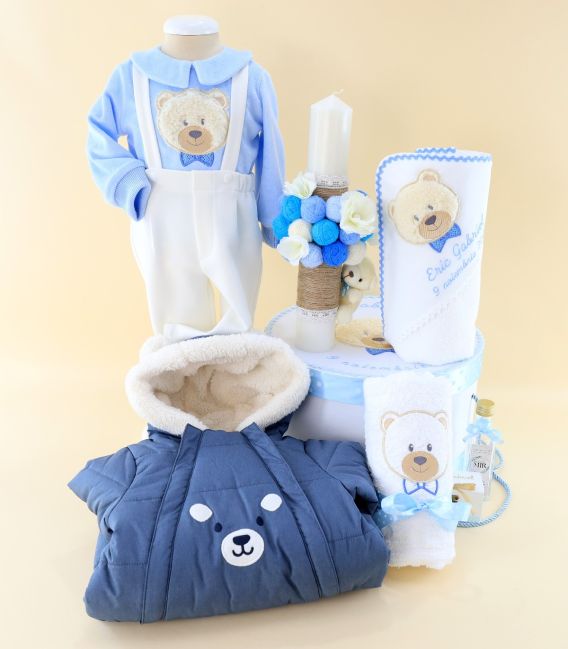 Trusou de Botez Complet pentru Baiat – Ursulet Pufos, Albastru, Iarna
