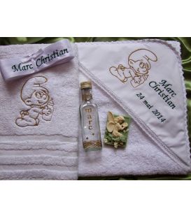 Trusou botez personalizat Bebe Strumf si biberon