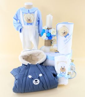 Trusou de Botez Complet pentru Baiat – Ursulet Pufos, Albastru, Iarna