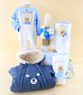Trusou de Botez Complet pentru Baiat – Ursulet Pufos, Albastru, Iarna
