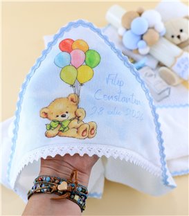 Trusou complet botez baiat personalizat – Ursuleț cu baloane