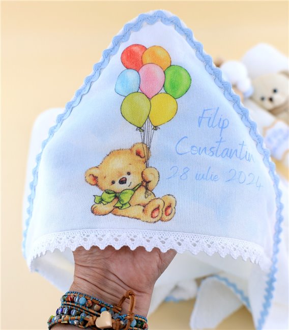 Trusou complet botez baiat personalizat – Ursuleț cu baloane