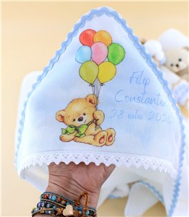 Trusou complet botez baiat personalizat – Ursuleț cu baloane