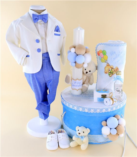 Trusou complet botez baiat personalizat – Ursuleț cu baloane