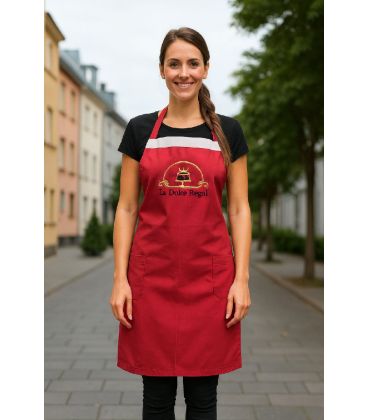 Șorț profesional personalizat roșu-coral cu logo brodat