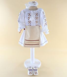 Rochiță tradițională botez fetițe cu broderie bej-bordo