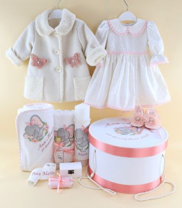 Trusou de botez 15 piese cu tema elefănțică roz