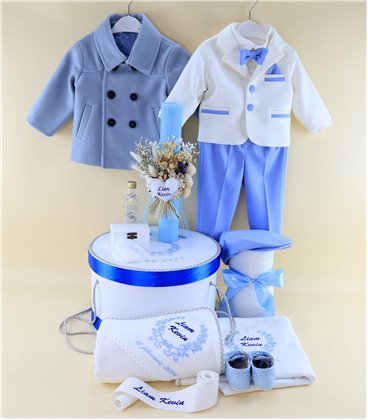 Pachet botez iarna 17 piese- porumbel bleu