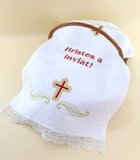 Stergar Paste Hristos a Inviat, cruce rosie brodata, ornamente aurii