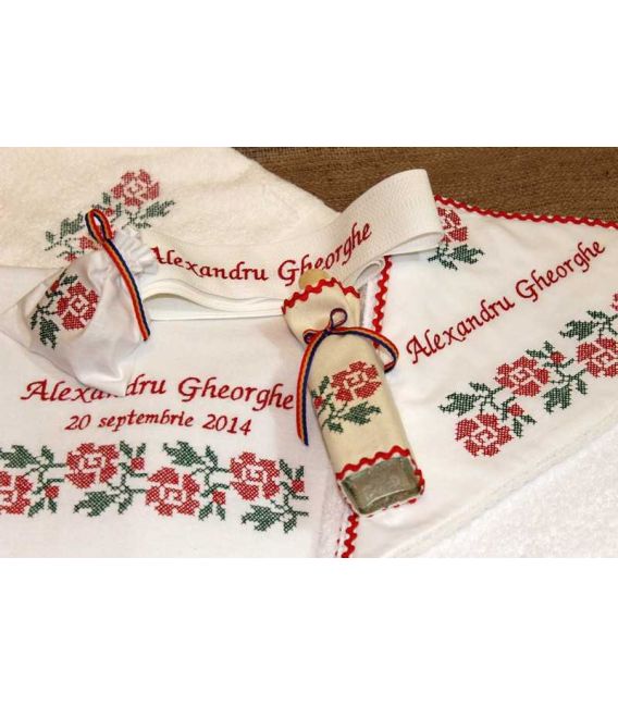 Trusouri botez traditionale - Trusou botez traditional complet broderie floare