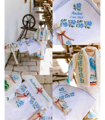 Trusouri botez traditionale - Trusou botez traditional baieti broderie floare