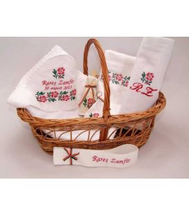 Trusou botez traditional broderie floare rosie