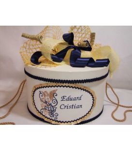 Cutie botez rotunda personalizata ingeras si porumbel