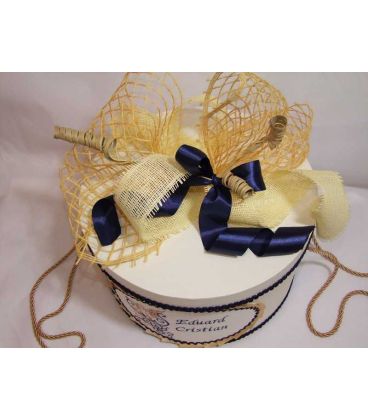 Cutie botez rotunda personalizata ingeras si porumbel