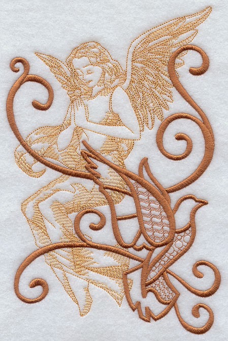 Broderie cu ingeras si porumbel pentru trusou botez