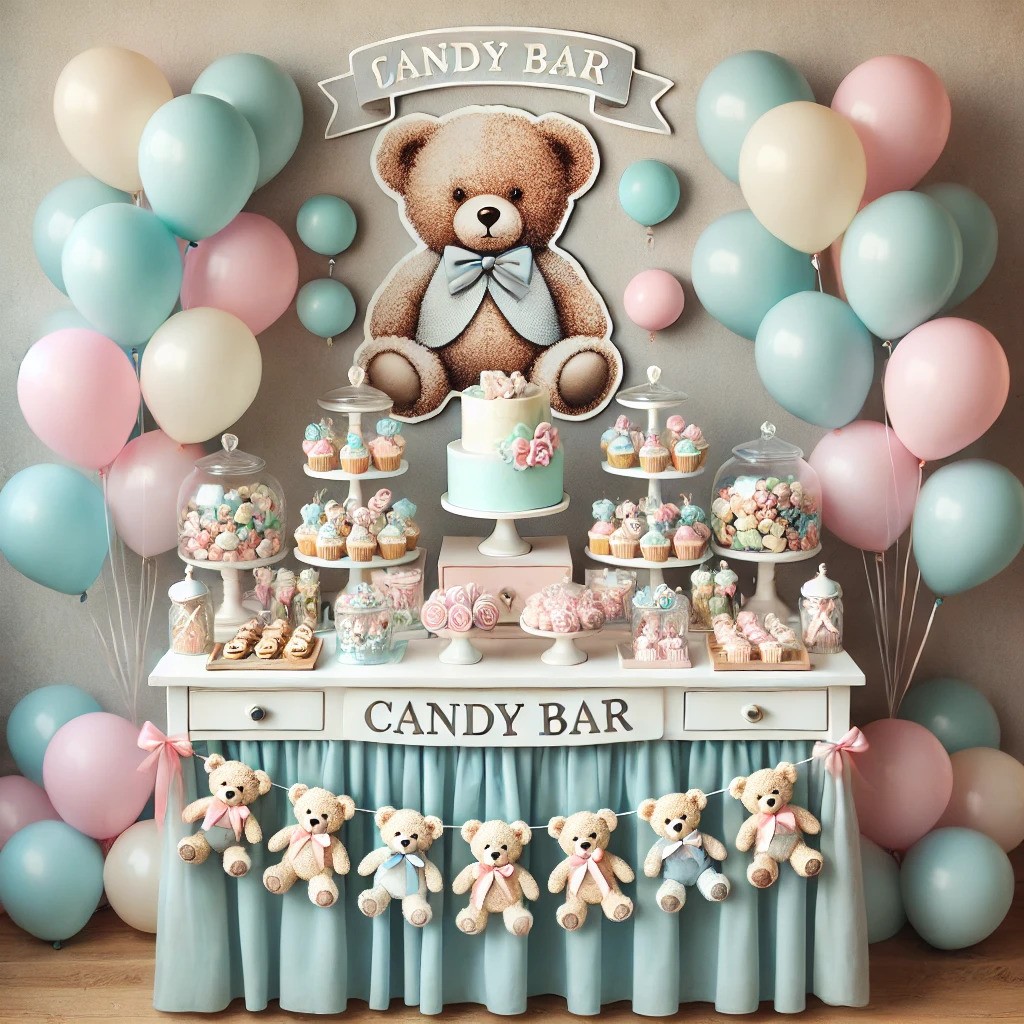 Candy bar tematic -tema botez baieti ursulet